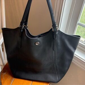 Coach Black Leather Tote with Double Shoulder Straps